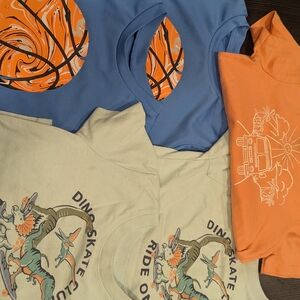 Upcycle Scrap Cloth Kids Graphic Tees - Blue, Orange, Cream / Play Clothes